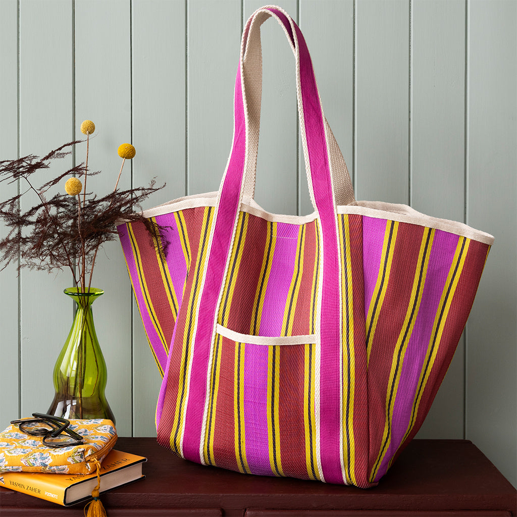 Strandtas roze strepen - Rex London