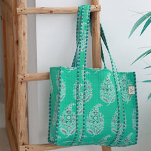 Afbeelding in Gallery-weergave laden, Strandtas katoen - Blockprint Turkoise  - Love Ibiza
