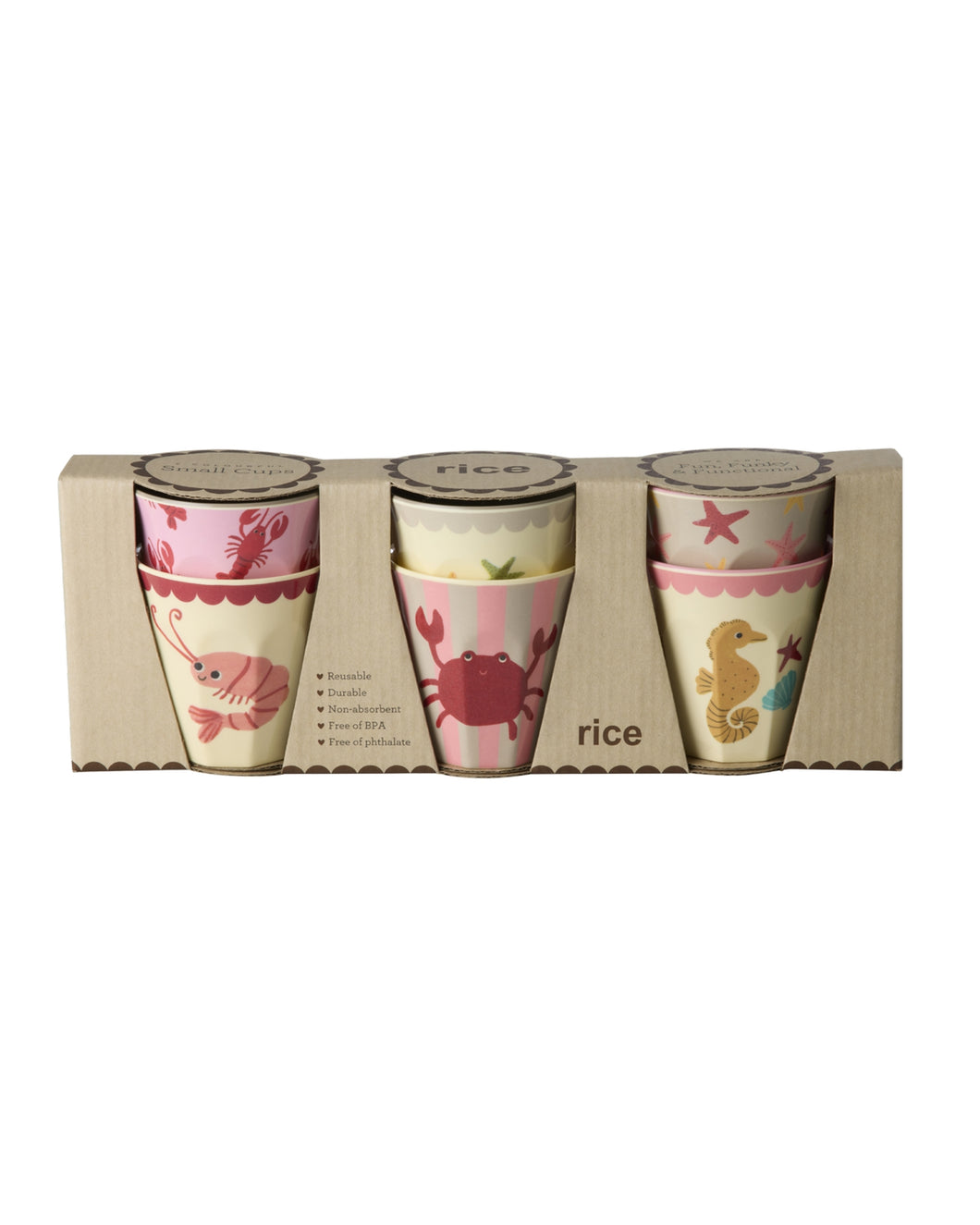 Bekerset zeedieren roze - 6 stuks - RICE