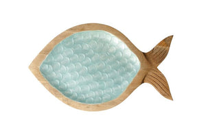Serveerplank Mangohout - vis blauw - medium