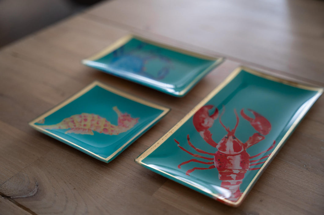 Set van 3 schaaltjes - zeedieren - glas