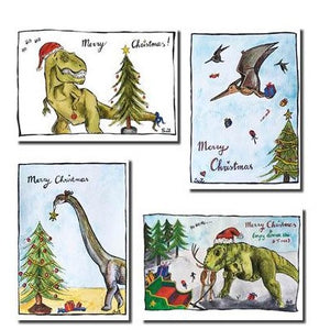 Kerstwenskaarten Dino's - Waterkunst - set van 4