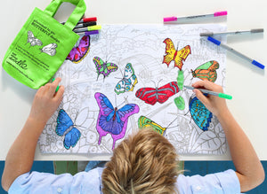 Placemat uitwasbaar met kleurstiften & tasje - Vlinders - EATSLEEPDOODLE