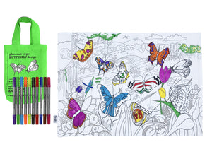Placemat uitwasbaar met kleurstiften & tasje - Vlinders - EATSLEEPDOODLE