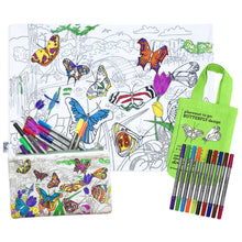 Afbeelding in Gallery-weergave laden, Placemat uitwasbaar met kleurstiften &amp; tasje - Vlinders - EATSLEEPDOODLE
