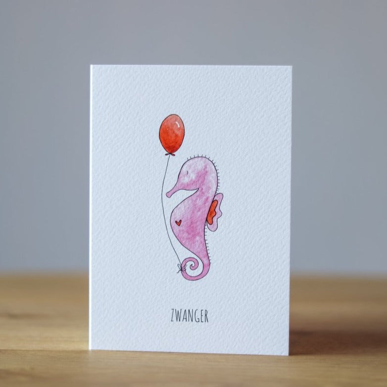Wenskaart Zeepaardje Zwanger - Juulz Illustrations - A6 met envelop