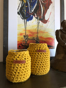 Upcycled potten -  handmade van gerecycled katoen & glas - M
