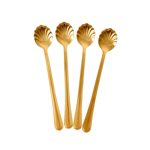 Lange theelepel schelp - goud rvs - set van 4 - Rice