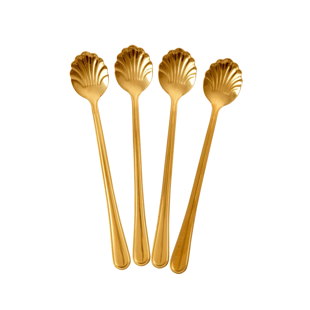Lange theelepel schelp - goud rvs - set van 4 - Rice
